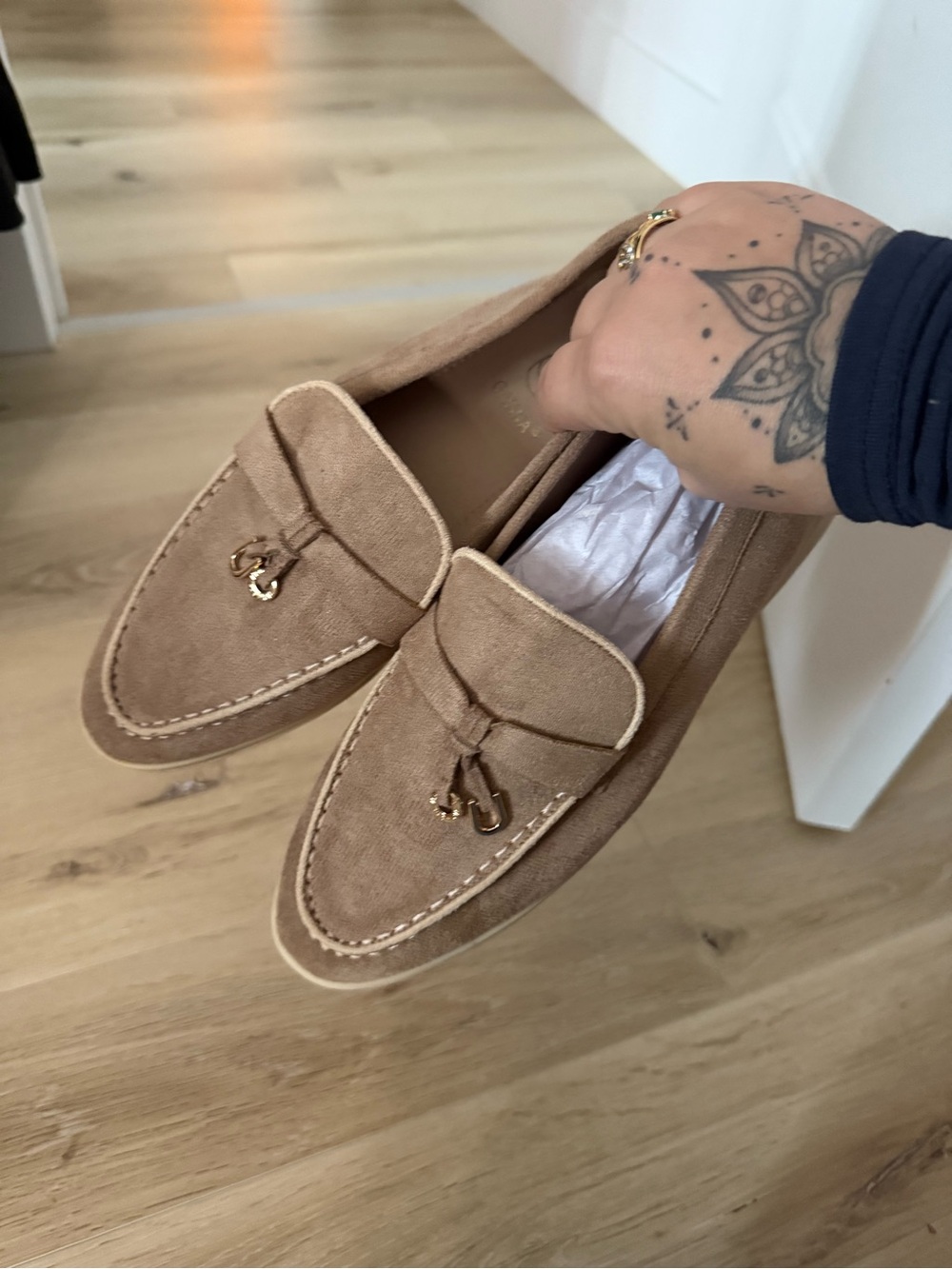 Woman Suede Loafers in Tan